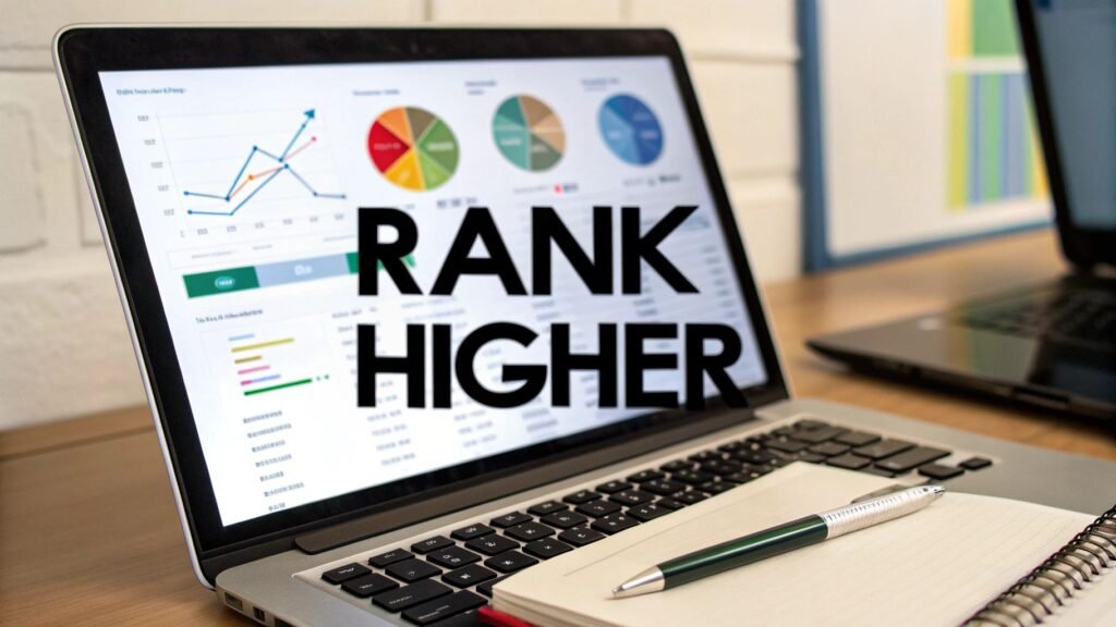 picture of a laptop with the words rank higher