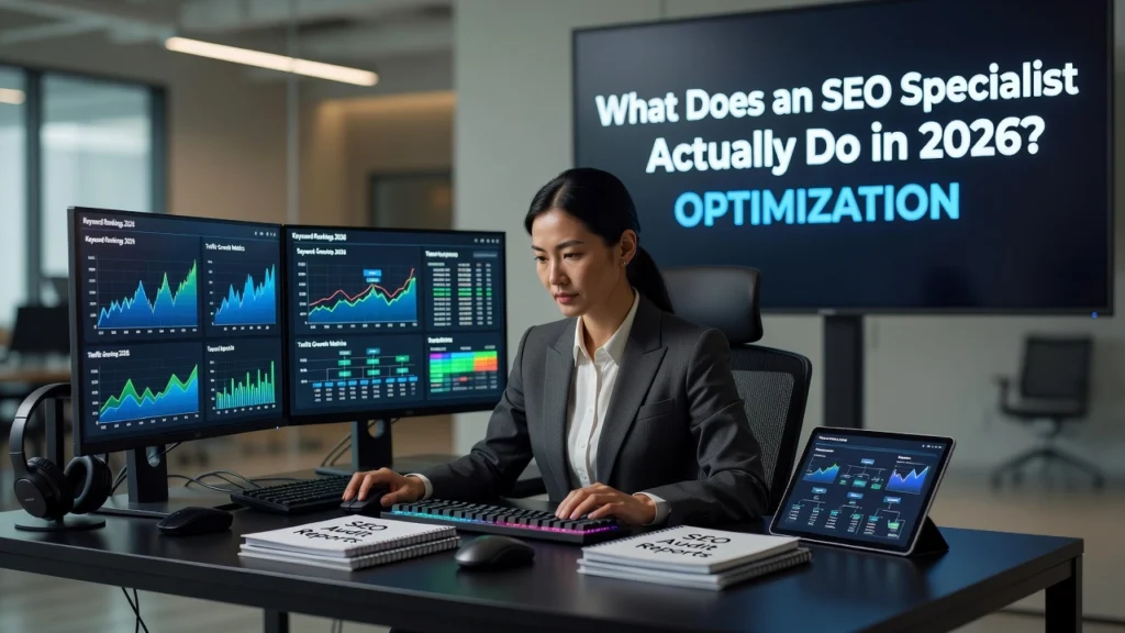 Professional header image for industry analysis: What Does an SEO Specialist Actually Do in 2026?