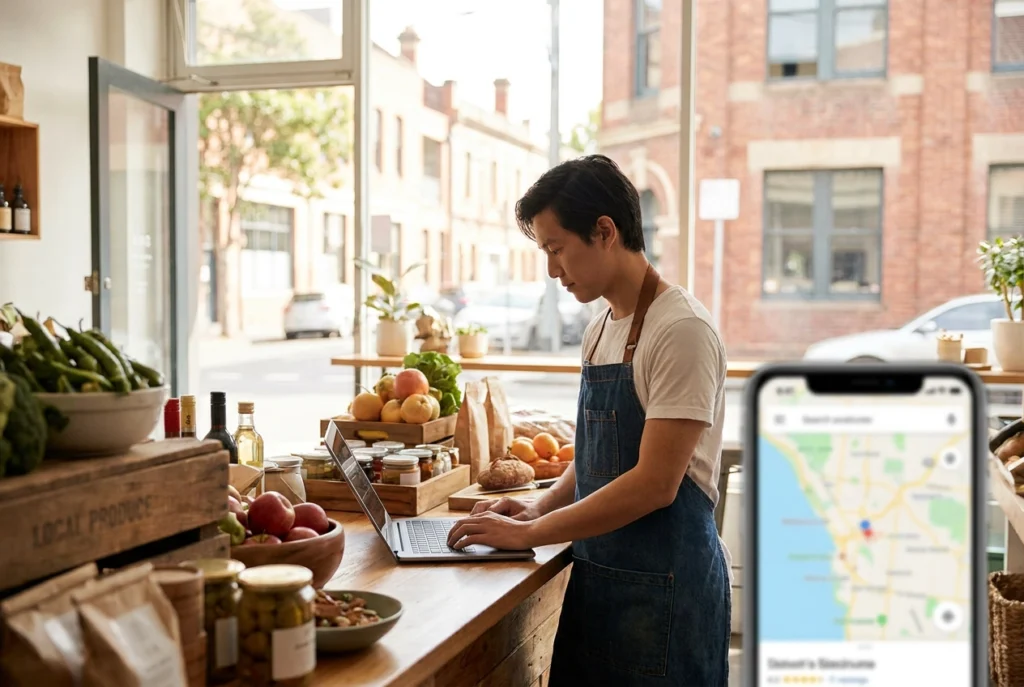Professional header image for educational tutorial: Google Business Profile for Small Business: The Australia...