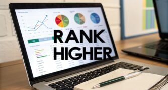 picture of a laptop with the words rank higher