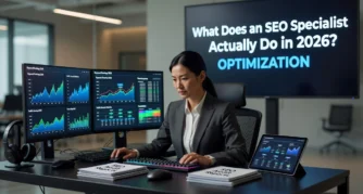 Professional header image for industry analysis: What Does an SEO Specialist Actually Do in 2026?
